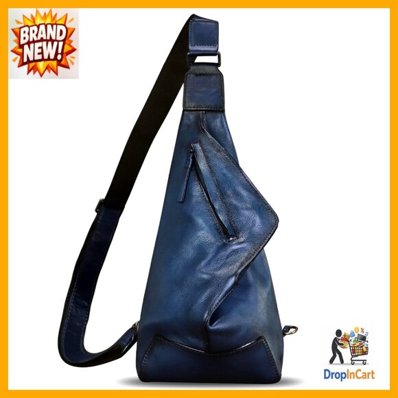 Genuine Leather Sling Backpack Vintage Crossbody Daypack Adjustable Strap